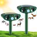 2 Pack 2025 Solar Ultrasonic Animal Repellent Outdoor Sonic Fortress Pro Deer Repellent Motion Detection,Waterproof Cat Squirrel Mouse Raccoon Dog Rabbit Deterrent for Garden Yard