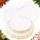 WDF 60pcs Gold Plastic Plates -Baroque White &Gold Disposable Plates for Upscale Parties &Wedding-including 30 Plastic Dinner Plates 10.25inch, 30Salad Plates 7.5inch