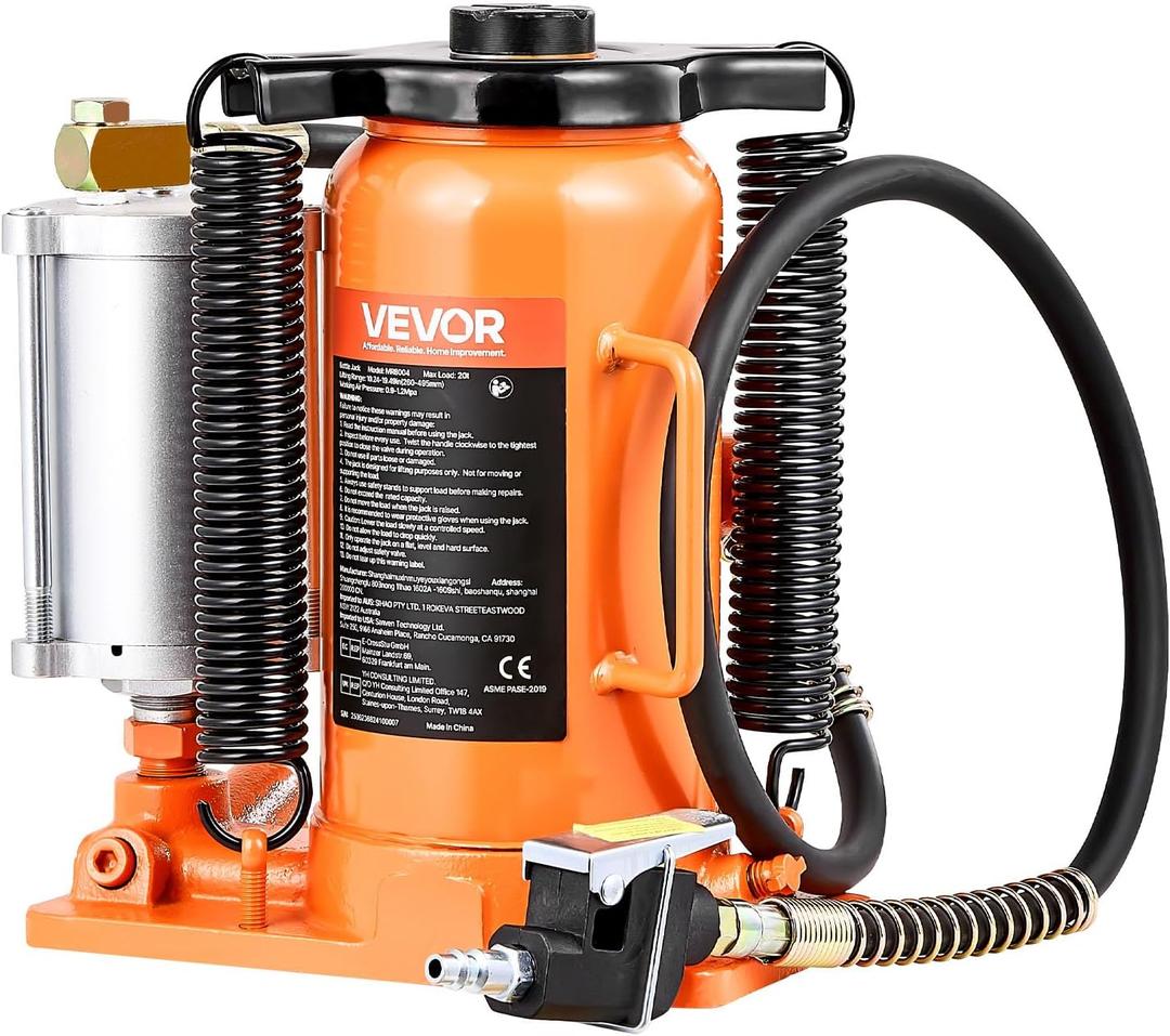 VEVOR Air Hydraulic Bottle Jack, 20 Ton/40000 LBS All Welded Bottle Jack, 10.4-19.7 inch Lifting Range, Manual Handle and Air Pump, for Car, Pickup, Truck, RV, Auto Repair, Industrial Engineering