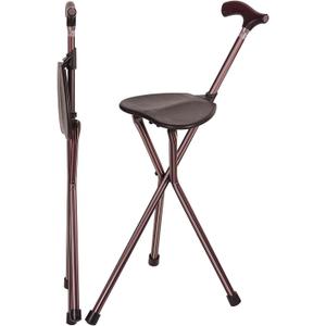 Switch Sticks Folding Walking Cane With Seat For Seniors & Adults, 34 Tall Quad Cane Chair, Lightweight Aluminum Frame - Supports 220 Lbs, Ergonomic Non-Slip Handle - Travel & Outdoor - FSA/HSA