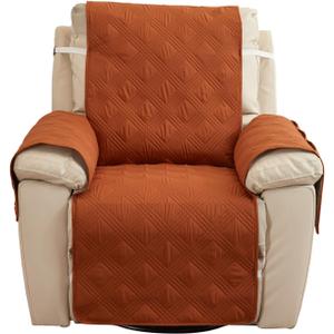 Qubjus Recliner Chair Cover Revesible Couch Cover Washable Sofa Slipcover with Pockets and Elastic Straps Furniture Protector for Dogs Pets Kids(Brown-Orange, Recliner)