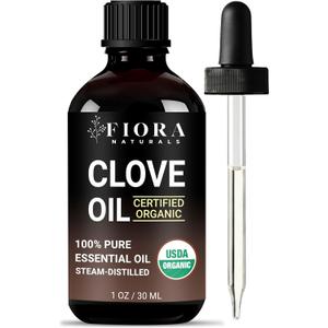 Organic Clove Essential Oil  100% Pure, USDA Certified Clove Bud Oil for Teeth & Gums, Toothache Relief, Hair Growth & Aromatherapy  Premium Cloves Oil for DIY Wellness by Fiora Naturals (1 Fl Oz (Pack of 1))