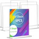 Acrylic Sign Holder Double Stands Ad Frames Clear Flyer Display Stand for Office Home Restaurant, Display Sign Stand for Store Sign Holders, Vendor Booth Display Items Vertical (6 Pack-5" X 7"Inch-Vertical(T-Shape))