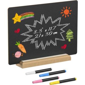 Uniclife A4 Tabletop Chalkboard Sign with Stand & Chalk Markers, 8.3 x 11.7 Inch, Double-Sided Wooden Chalk Board Sign for Tables, Large Reusable Message Board, Menu Board for Bar Restaurant Wedding