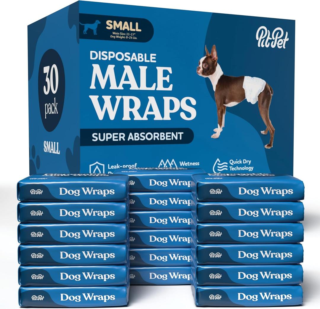 Comfortable Male Dog Diapers - 30-Pack Super Absorbent Disposable Male Dog Wraps- FlashDry Gel Technology, Wetness Indicator Doggie Diapers- Leakproof Belly Wraps for Incontinence, Excitable Urination (Small)