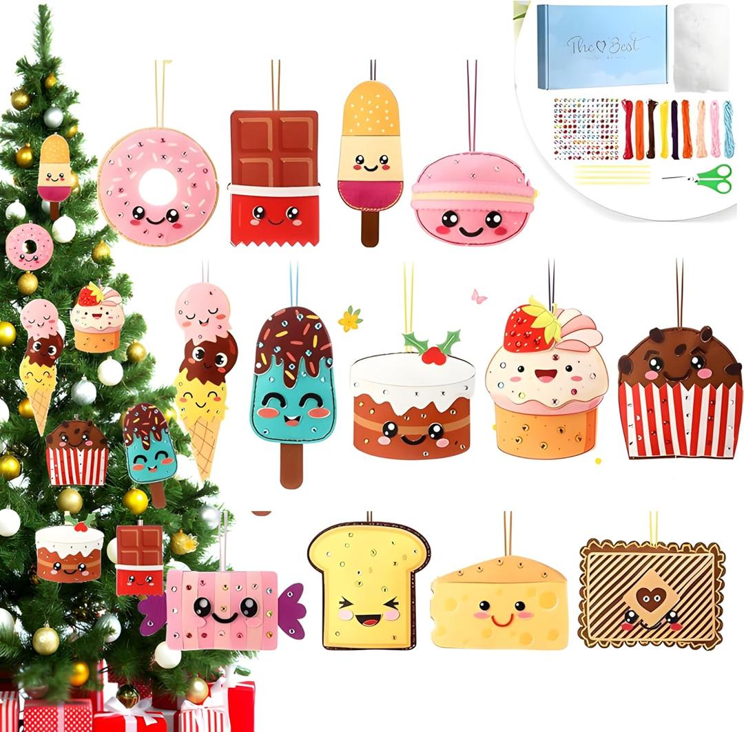 13 Pcs Dessert Ornaments for Christmas Tree Felt Dessert Hanging Decorations Craft Fabric Sewing Kit Party Favors for DIY Activities Making Gifts