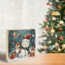 Winter Decor Wood Block Signs - Winter Snowman Table Desk Decor 5 x 5 Inches - Rustic Winter Decorations For Home Bathroom Bedroom Kitchen Party - Gifts For Family Friends - B02