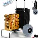 PYY Beach Cart for Sand with Big Balloon Wheels, 352LBS Loading Capacity, Aluminum Lightweight Folding Dolly Wagon Trolley Buggy with 13" TPU Tires, 15"*23" Large Cargo Deck, 33"-51.6" Rubber Handle