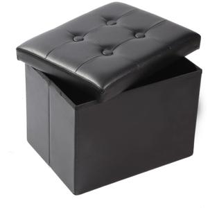 ALASDO Storage Ottoman Footrest Stool Small Ottoman with Storage Foldable Ottoman Leather Foot Rest Footstool Bench for Living Room 17x13x13inches Black