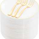 Festiva 200Pcs Gold Dessert Plates 6.3" with Forks 5"- Small Disposable Dessert/Appetize/Cake Plates Plates- serve 100 guests include 100Plates 100Forks for Wedding &Birthday Party & Outdoor