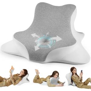 Reading Pillow for Bed, Lying, Leaning and Prone, Ergonomic Memory Foam Bed Wedge Pillow for Chin & Back Support Pillows,Gray