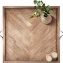 Large Square Ottoman Tray, 24"x24" Wooden Ottoman Trays with Leather Handles, Rustic Decorative Storage Tray for Ottoman
