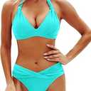 Yonique Women Two Piece Bathing Suits Push Up Bikini Set Halter Swimsuit Vintage Swimwear (Medium)