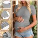 Ficerd 3 Pack Women's Maternity Shirts Cotton Short Sleeve Pregnancy Tops Side Ruched Ribbed Casual Mama tees Clothes (M)