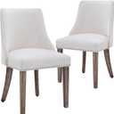 chairus Dining Chairs Set of 2 Mid Century Modern Living Room Chairs with Wood Legs Comfy Upholstered Linen Fabric Side Chair for Kitchen/ Restaurant/ Bedroom, Cream White