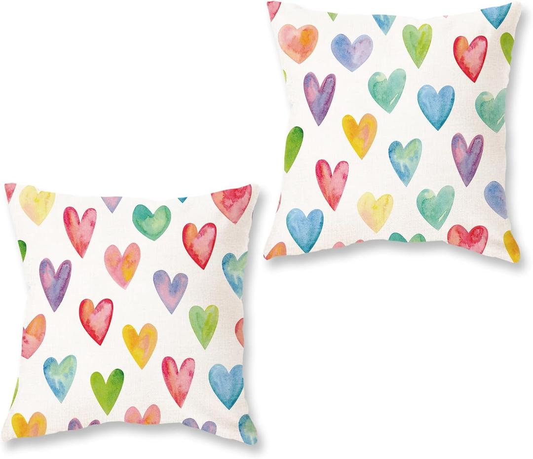 Valentines Day Pillow Covers 18x18 Inch Colorful Heart Decorative Throw Pillows Farmhouse Romantic Patio Happy Valentine Cushion Case for Sofa Couch Home