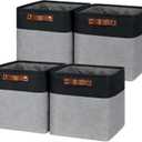 Temary Storage Baskets 12x12 Fabric Cube Storage Bins, 4 Pack Large Baskets with Handles, Baskets for Organizing Towels, Blankets, Collapsible Storage Basket (Black&Gray) (121212)