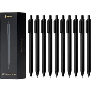 Kaco PURE Gel Pens 0.5mm Fine Point Black Ink 10 Count, Quick Dry Smooth Writing, Aesthetic Office Supplies Refillable Retractable Low Center of Gravity