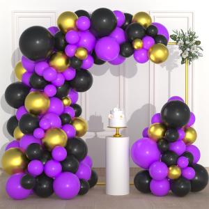 Purple Gold Black Balloon Garland Kit - 121 PCS Purple Black Balloons Metallic Gold Balloons for Purple Gold Birthday Wedding Engagement Retirement Graduation Party Decorations