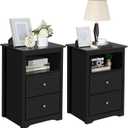 Yaheetech Nightstand Set of 2, Wooden Bedside Tables with 2 Drawer and Cubby, 2Pcs Tall Nightstand for Bedroom Small Space, Bedside Cabinet Telephone Table, 19 L  16 W  29 H, Black