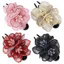Lawie 4 Pack Mesh Embroidery Flower Duckbill Plastic Flat Hair Clips Claw Barrettes Bun Twist Hairclips Ponytail Hair Holder Accessories Hair Flower for Women Girls