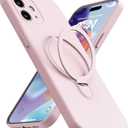 Magnetic Stand for iPhone 12 Case, Liquid Silicone, [Compatible with MagSafe][Built-in Kickstand&Ring Holder] Anti-Scratch Soft Microfiber Lining, Light Pink