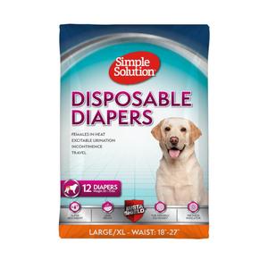 Simple Solution Disposable Female Dog Diapers, Absorbent Leak Proof Protection for Incontinence, Puppy Training, Heat Cycle, Travel, and Housebreaking, Large/XL Dogs, 18–27 Inch Waist, 12 Count