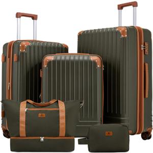 KUNEL Luggage Sets 5 Piece, Hardshell Expandable Suitcase, 20/24/28inch Suitcase Sets With 360° Detachable Spinner Wheels, ABS Hard Case, TSA-approved Lock, Space-Saving Nested for Family Travel, Olive