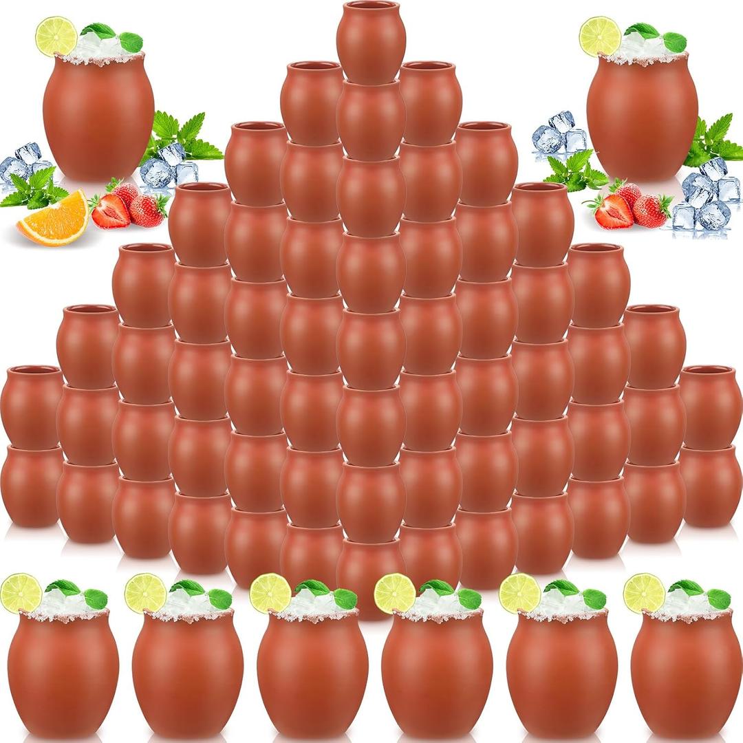 Gejoy 48 Pcs Cantaritos de Barro 3oz Mini Mexican Clay Shot Glasses for Tequila, Margaritas, Mojitos Handmade Pottery Cups for Taco Tuesday Fiesta Bar Party Decor(72 Pcs)