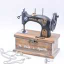 Decorative Tabletop Mini Wooden Jewelry Box Retro Classic Sewing Machine Style Home Decor (1 pcs)