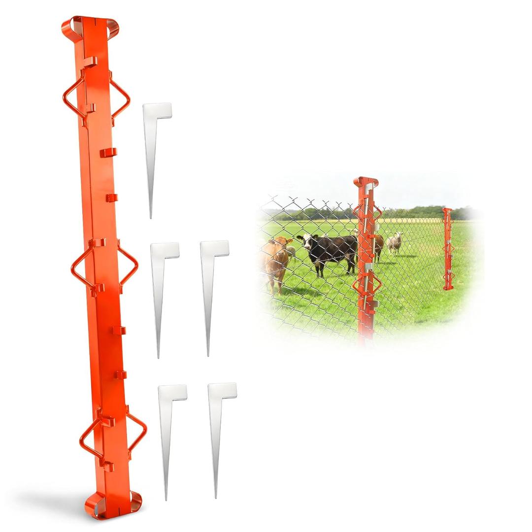 4.4Ft Woven Wire Fence Stretcher Bar with 5 Wedges, Heavy-Duty Wire Fence Stretcher Tool for Easy,Fence Stretcher Bar Suitable for Fixing Fences on Farms, Pastures, Garden Barriers (Orange)