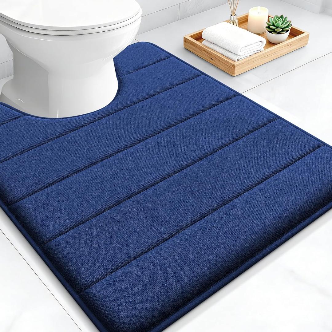 OLANLY Memory Foam Toilet Rugs U Shaped 24x20, Super Soft Absorbent Contour Bath Rugs, Quick Dry Machine Washable Toilet Mat, Bathmat Carpet, Bathroom Home Decor Accessories, Twilight Sapphire