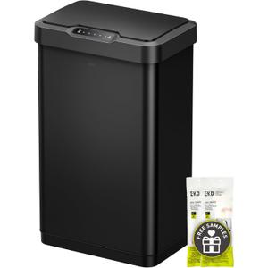 EKO Mirage-T 50 Liter / 13.2 Gallon Touchless Rectangular Motion Sensor Trash Can, Brushed Stainless Steel Finish (Matte Black)