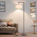 Fully Dimmable Floor Lamp Brown, Arc Floor Lamp for Bedroom with Adjustable Hanging Shade & Foot Switch, Modern Standing Lamp Corner Light Reading Lamp for Living Room, Office, LED Bulb Included