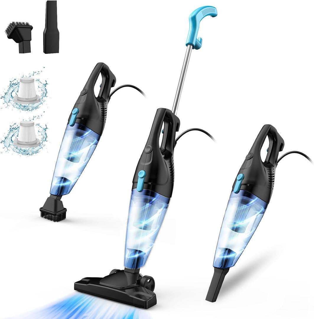Corded Vacuum Cleaner, 4-in-1 Vacuum Cleaners for Home 15Kpa Power Suction Lightweight Stick Vacuum with Washable HEPA Filter Converts to a Handheld Vacuum for Home, Pet Hair, Carpet, Hard Floors