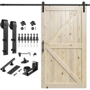 SMARTSTANDARD 60in x 96in Sliding Barn Door with 10ft Barn Door Hardware Kit Included, Unfinished Solid Spruce Wood Door, Assembly Required, DIY, Stainable, Natural