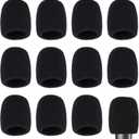 12 Pack Microphone Covers Foam, Mic Covers for Microphones, Sponge Microphone Windscreen, Mic Foam Cover Fit for Various Microphone, Noise Reduction & Microphone Protection, Black (Normal)