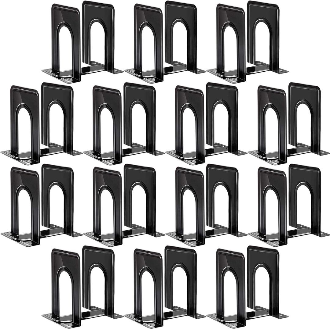 Happyhapi 14 Pair Book Ends for Shelves, 28 Pcs Metal Bookends Book Holder for Shelf, Heavy Book Stopper for Desk, Simple Library Office Home Bookend, 4.9 x 5.7 x 6.5 in, Black