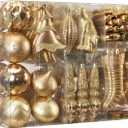 SHareconn 145pcs Christmas Balls Ornaments Set, Shatterproof Plastic Baubles Snowflakes, Stars and Tree Topper for Xmas Tree Holiday Wedding Party Decorations with Hanging Strings, Bronze Gold