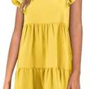 Zwurew Summer Babydoll Dresses for Women 2026 Cute Ruffle Cap Sleeve V-Neck Flowy Swing Mini Dress Sundress (Yellow, Medium)