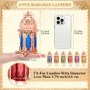 Mumufy 6 Pcs Moroccan Lanterns Ramadan Lantern Eid Decorations for Home Gold Lamp Decor Vintage Decorative Eid Mubarak Hanging Candle Lantern for Party Decor Indoor Outdoor (Rose Gold)
