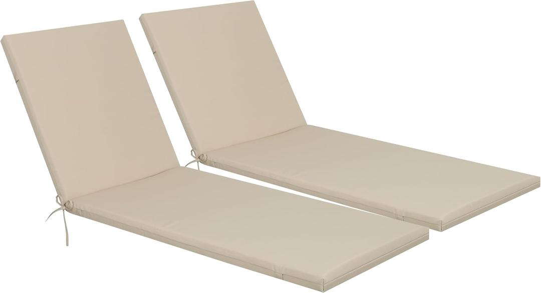 Only choice 2 PCS Set Outdoor Chaise Lounge Cushion, 75 x 24 in Lounge Chair Cushion Water Resistant Fabric for Lawn, Pool, Replacement Seat Cushion for Patio (Khaki), 74.8 Inches X 23.62 Inches