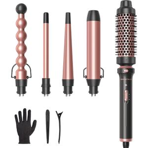 Wavytalk 5 in 1 Curling Wand Set, Multi Curl, Curling Wand Set with Thermal Brush and 4 Interchangeable Ceramic Curling Wand(0.5-1.25), Instant Heat Up Wand Curling Iron