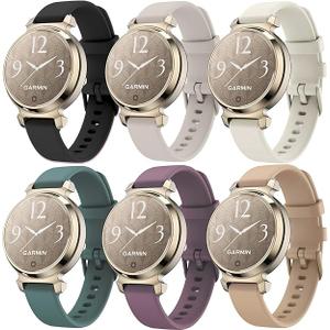 ViCRiOR 6 Pack Watch Bands Compatible with Garmin Lily 2 / Active/Classic Smart Watch, Quick Release Soft Silicone Replacement Women Band Strap for Garmin Lily 2 (Color: Black/Sand Gray/Milk Tea/Starlight/Smoke Violet/cactus)