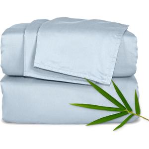 Pure Bamboo Queen Sheets, Genuine 100% Organic Viscose Derived from Bamboo Bed Sheet Set, Luxuriously Soft & Cooling, Double Stitching, 2 Year Quality Promise (Queen, Glacier)