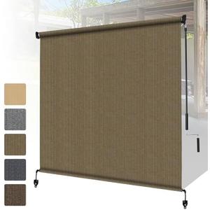 Outdoor Roller Shades with Splicing Design, 39W x72 H Cordless Patio Roll Up Blinds, Exterior Shade Cloth Roll for Porch, Gazebo, Pergola, Balcony, Dark Coffee