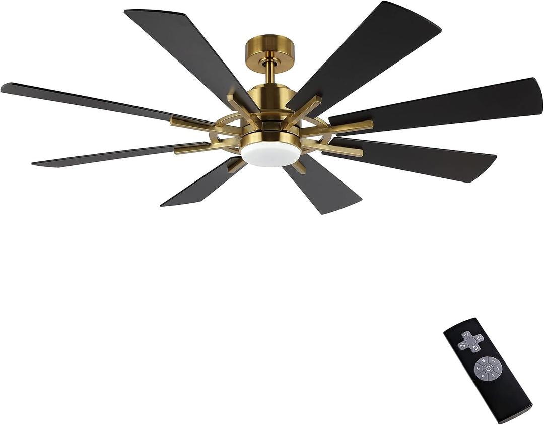 WINGBO 72" DC Ceiling Fan with Lights and Remote, Gold and Black Ceiling Fan w/ 3 Downrods, 8 Plywood Blades, 6-Speed Reversible DC Motor, Modern Ceiling Fans Indoor for Kitchen Bedroom Living Room