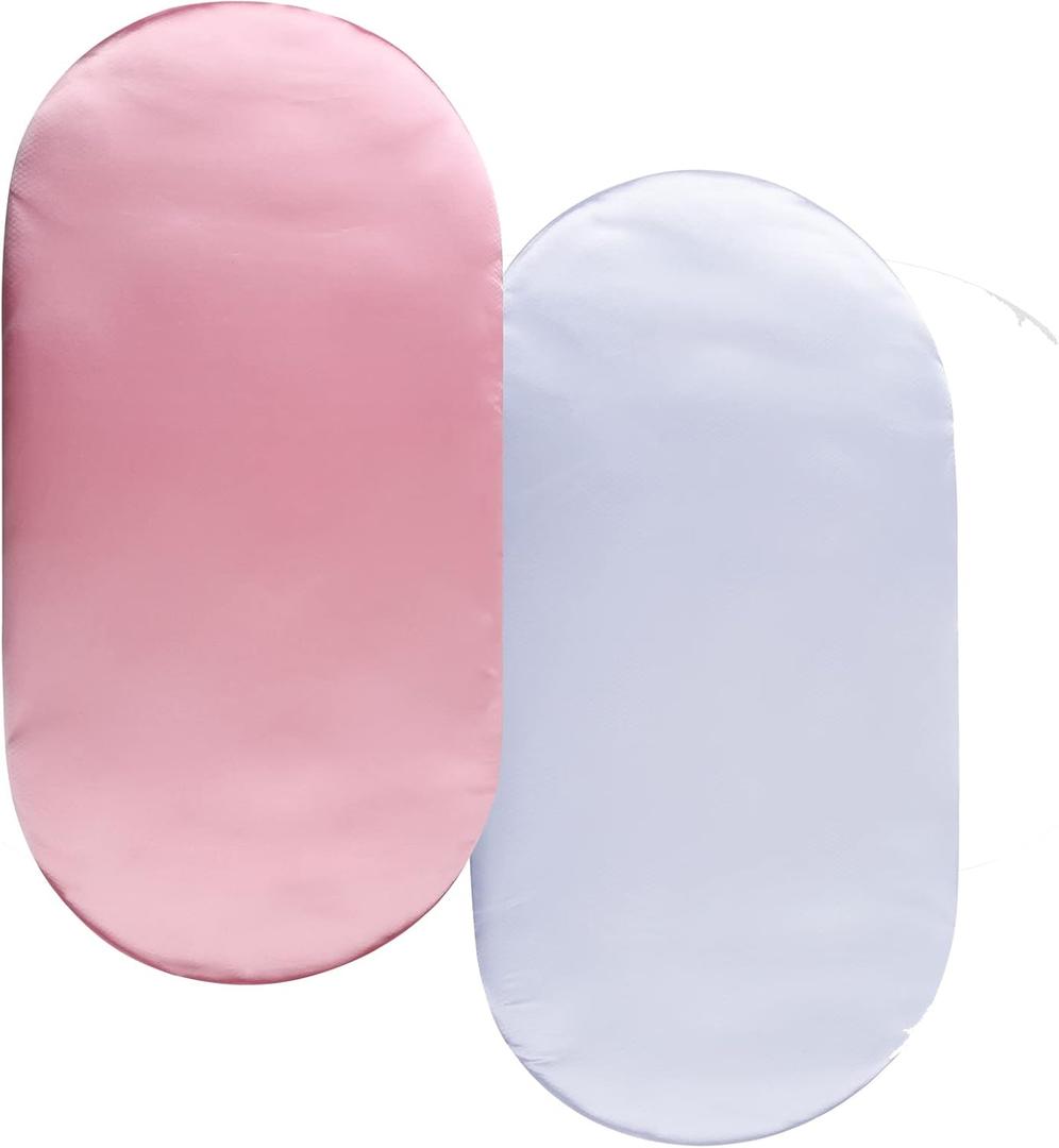 Satin Bassinet Sheet Set 2 Pack Ultra Soft Silk Fit for Rectangle, Hourglass, Oval Bassinet Mattress Protect for Baby Hair and Skin Cradle or Bassinet Sheets, (2 pack,Grey & Pink)