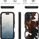 Designed for iPhone 16 Case, Military Grade Heavy Duty 3-Layer Shockproof Drop Phone Protective Cover for iPhone 16 (2024) 6.1 inch, Brown Cow Print