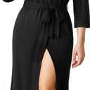 NY Threads Women's Robe Long Knit Bathrobe 3/4 Sleeves Soft Kimono Lightweight Loungewear (Black, L)